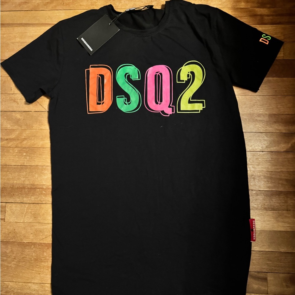 DSQUARED Black Tee with Multicolor DSQ2 Logo